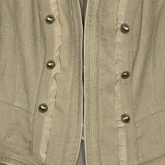 Women's 6 WHBM Military Inspired Linen Blend Jacket Ribbon Ruffle Peplum - Picture 4 of 7